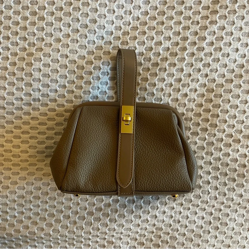 Unique top handle/crossbody vegan leather handbag - grey taupe - Picture 2 of 6